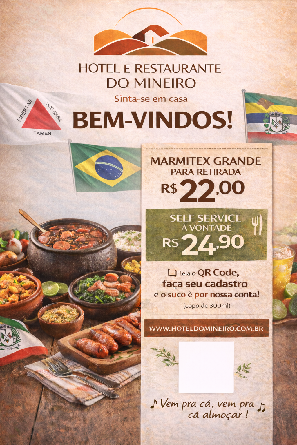 Interior aconchegante do Hotel e Restaurante do Mineiro em Jardinópolis SP