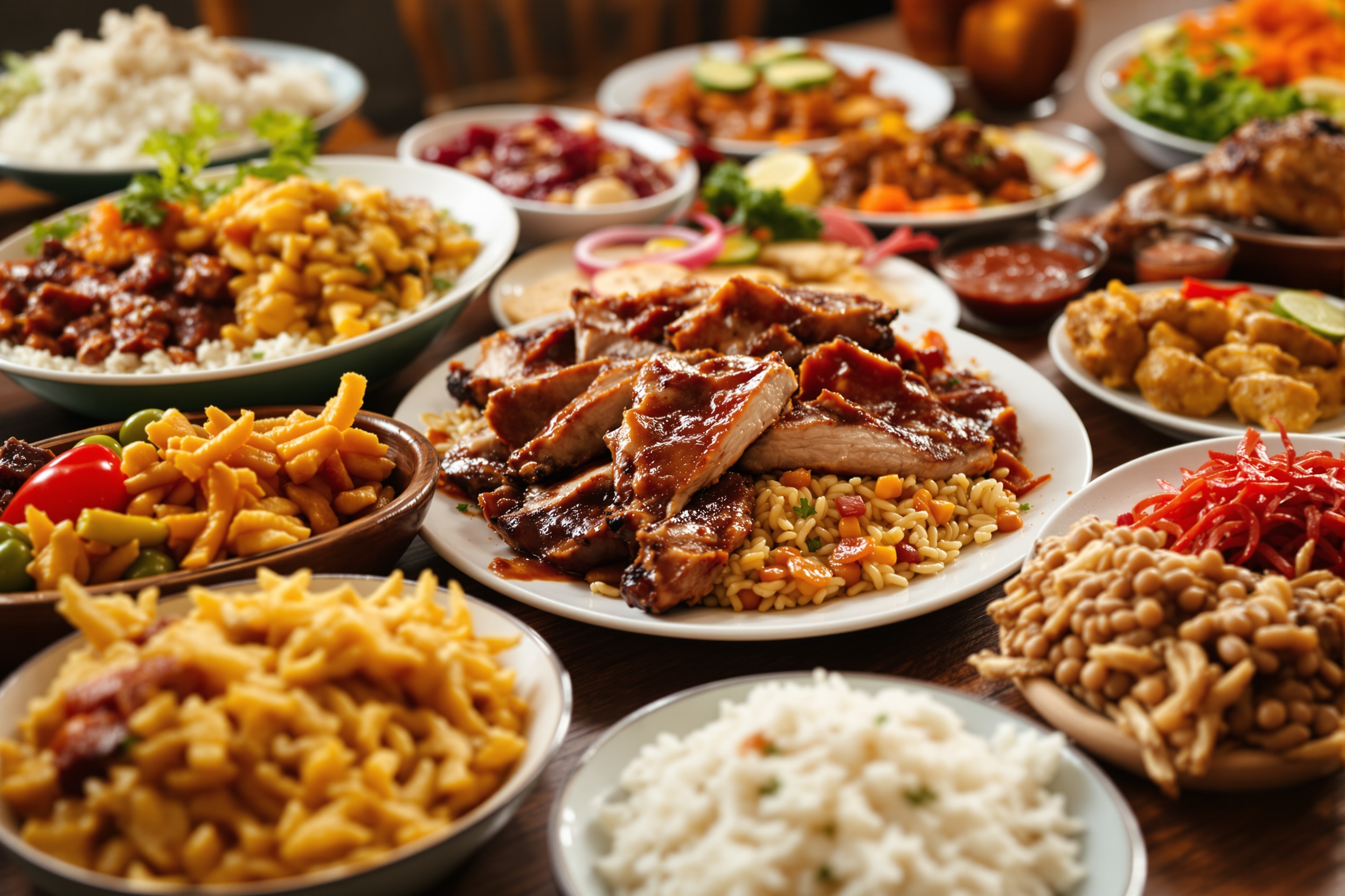 Buffet à vontade com pratos mineiros tradicionais